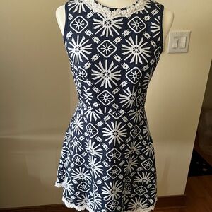 Navy and White Patterned Women's Dress